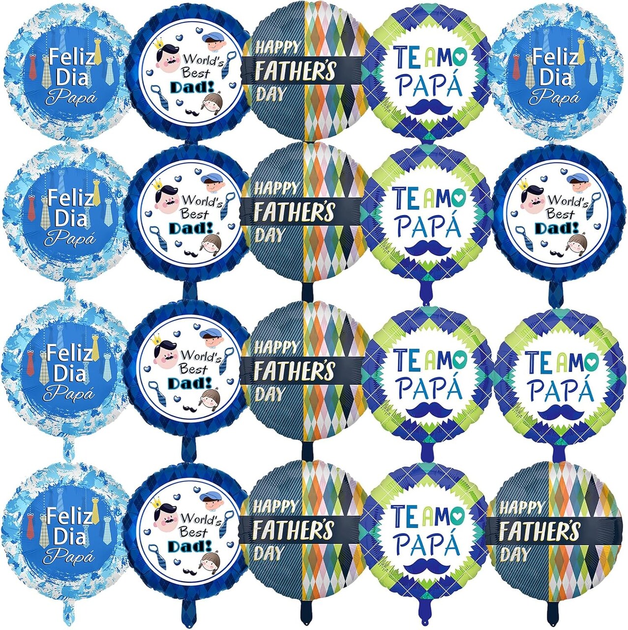 20 Pcs Father's Day Balloons, Happy Father's Day Mylar Balloons, Blue, White, Round, Self Sealing, Unisex, Adults